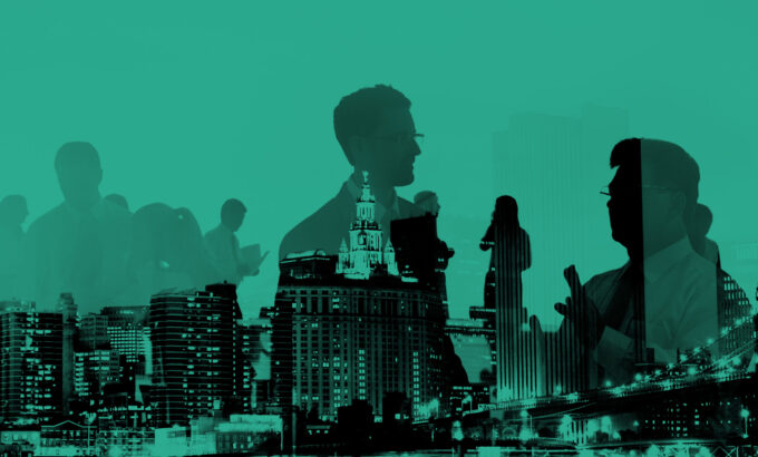 Abstract business people and city buildings Abstract business people and city buildings